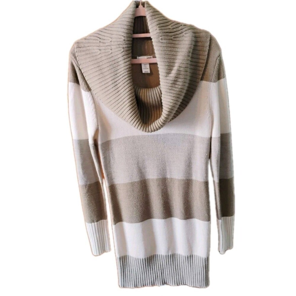 H&M Women's Small Ivory/Beige/Gray Cowl Neck Sweater‎ Dress